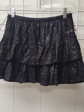 NWT, WET SEAL Tiered Black Metallic Lace Mini Skirt, XS